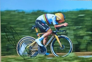 Remco Evenepoel Soudal Quick-Step Regenbogen Trikot handsigniert A3 Fotobeleg (3) - Bild 1 von 9