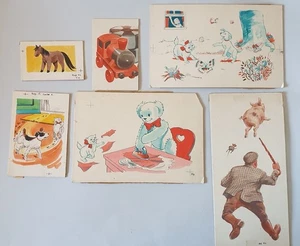 a072 Six Original Watercolour/Ink Illustrations For "Andy Pandy's Annual" - Picture 1 of 6