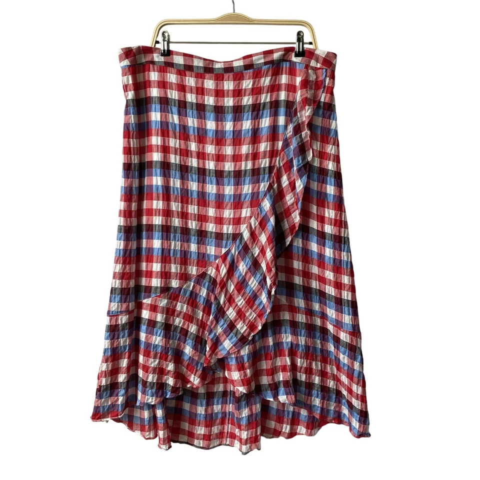Lane Bryant Gingham Plaid Faux Wrap Skirt Women 18/20 Red White Blue Cowgirl - Image 1 of 4