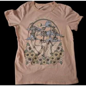 T-shirt donna Zoe + Liv rosa polvere scheletro grafica taglia SMALL - Foto 1 di 6