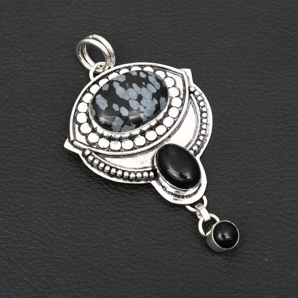 Snowflake Obsidian Black Onyx Gemstone Ethnic Eye Pendant Jewelry 2.88" AP-19432 - Image 1 of 1
