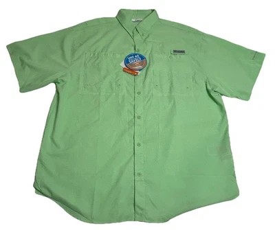 COLUMBIA TAMIAMI II MEN'S SHORT SLEEVE SHIRT XL NEW Lime Green Flaw* - Image 1 of 4