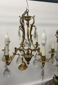 Heavy Antique Gilt Bronze French 5 Arm Chandelier H60cm W57cm - Picture 1 of 6
