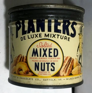 Rare Vintage 1944 Planters De Luxe Mixture Mixed Nuts Tin w/ Coaster Lid - Bild 1 von 4