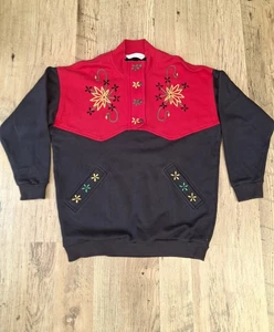 St Michael M&S Ladies Vintage Red And Black Button Up Half Zip Jumper UK 8-10 - Picture 1 of 11