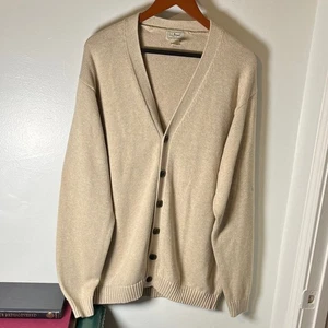 L.L. Bean Beige 100% Cotton Vintage Button Up Men's Cardigan Sweater Sz XL Tall - Picture 1 of 9