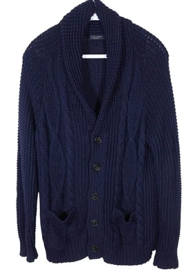 Cárdigan Suéter ZARA MAN Cuello Mantón Cable XL Mezcla Lana Azul Marino Abuelo Foto 1 de 4