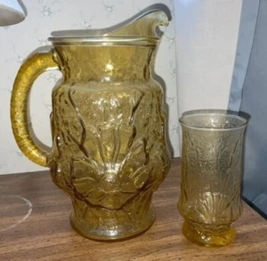 Vintage Bernstein Anchor Hocking MCM Glas Krug Regen Blume & Becher KOSTENLOSER VERSAND - Bild 1 von 4