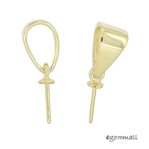 2PC Gold Plated Sterling Silver Pendant Bail Clasp with Bead Cup Pin #99194 - Picture 1 of 2
