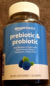 Amazon Basics Prebiotic & Probiotic 50 Gummies Blue Raspberry Flavor - Picture 1 of 2