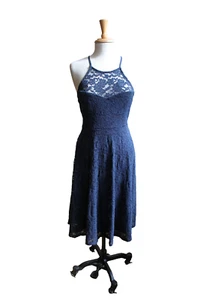 Lulu's Navy Blue Stretch Lace Fit Flare Midi Dress XL - Picture 1 of 3