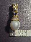 Vint Circa 1980s 18k Gold Natural Diamond Sapphire Pearl Pendant OPEN to OFFERS