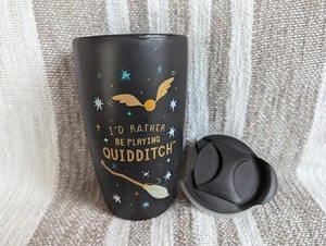 Harry Potter Black Quidditch Ceramic Travel Cup Mug Wizarding World Great Cond - Picture 1 of 5