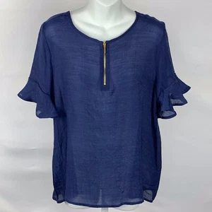  Camicetta Harve Benard manica corta con volant taglia L blu patriota collo zip - Foto 1 di 6