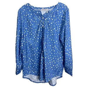 Misslook Blouse Top Cottage Core Crew Neck Long Sleeve Polka Dots Blue Cotton M - Picture 1 of 5