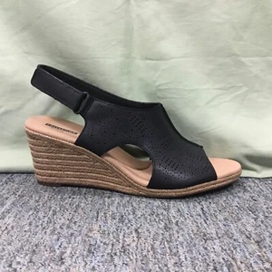 New Women’s Clarks 26133805 Lafley Rosen Black Wedge Slingback Sandals Size 9.5 - Picture 1 of 7