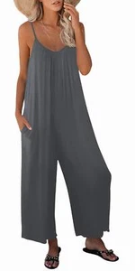 Women's Loose Sleeveless Jumpsuits Adjustable Spaghetti Strap Stretchy Long P... - Picture 1 of 6