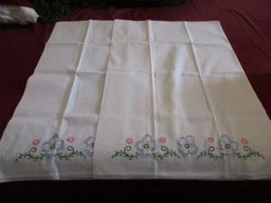 2 Vintage Embroidered  Standard Pillowcases - Blue & Pink Floral - 31" x 21" - Picture 1 of 5