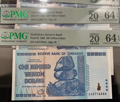 Zimbabwe 100 Trillion Dollars Currency, PMG Grade 64 EPQ Banknote, P-91, AA/2008 - Image 1 of 4