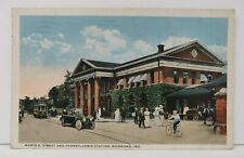 North E. Street And Pennsylvania Station Ind. Indiana Locomotive Postcard 1917