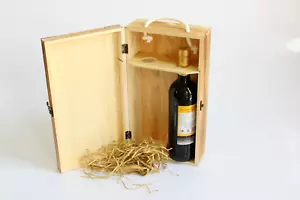 Weinkiste aus Holz mit Deckel, DOPPELTE Weinflaschenkiste, Geschenkbox, feine Struktur, Box - Bild 1 von 5