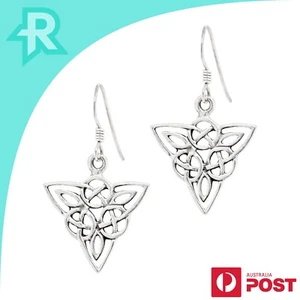 Celtic Knot Upside Down Triangle Sterling Silver 925 Hook Earrings - Picture 1 of 6