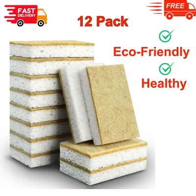 SMILEPOWO Biodegradable Natural Kitchen Sponge 12Pk Compostable Cellulose Coconut Scrubber