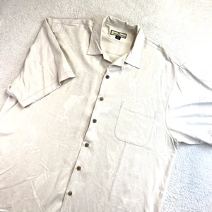 Tommy Bahama Mens Button Down Shirt Preppy Beach Sz XXL Ivory Silk Short Sleeve - Picture 1 of 15