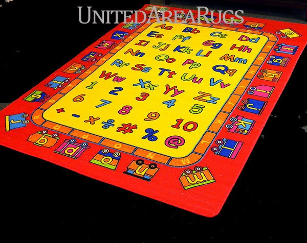 Alfombra Educativa 5x7 ABC Niños Hora Escolar Números Entrena Amarillo y Rojo Niño Foto 1 de 2