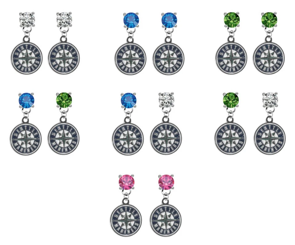 Seattle Mariners Crystal Bling Earrings Stud Post Dangle - Mix & Match Colors - Image 1 of 1