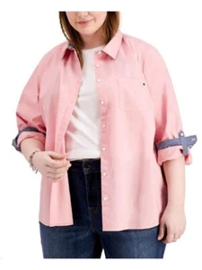 Tommy Hilfiger Women's Plus Cotton Work Button-Down Top 1X Bridal Rose NEW W TAG - Picture 1 of 2