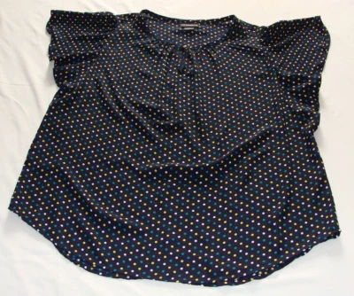 LIZ CLAIBORNE Dark Blue/Multi-Color FLUTTER Sleeve POLKA DOT Blouse Sz LT - Image 1 of 4
