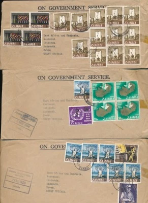 ЗАМБИЯ 1968-70 ОФИЦИАЛЬНЫЙ НА GOVT.SERVICE 3 ОБЛОЖКИ МУЛЬТИ ФРАНКИНГИ 30 марок в GB - Изображение 1 из 2
