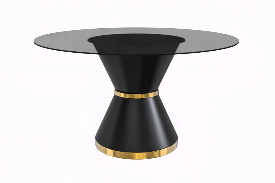 LeisureMod Qorvus Round Dining Table with a Black/Gold Pedestal Base - Image 1 of 1