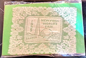 Vintage 1939 New York Worlds Fair Lace Handkerchief Doily Trylon Perisphere - Picture 1 of 4