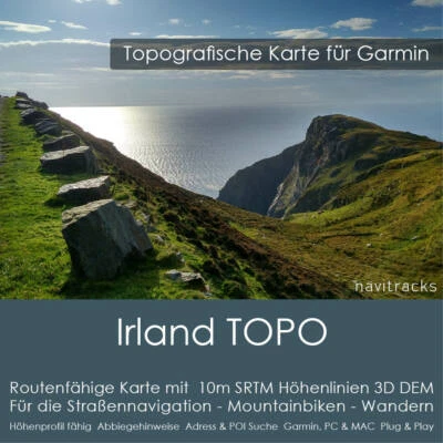 Irland Topo Karte Garmin Höhenlinien 4GB microSD Garmin Navi PC & MAC - Bild 1 von 4