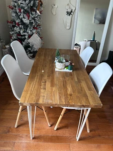 Dining table solid wood with 4 chairs white - Picture 1 of 4