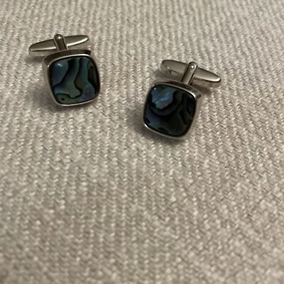 Винтажная швабра синий абалона оболочка серебристого тона запонки простой квадратный - Изображение 1 из 4