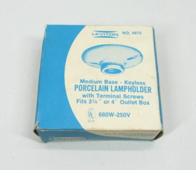 Leviton 号 9875-中型底座-瓷拉链灯座-全新带盒-美国 — 第 1/4 张图片
