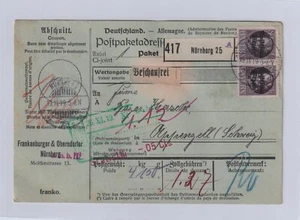Nürnberg Paar 80 Pf Bayern Paketkarte 1919 Appenzell Schweiz (-70 - Picture 1 of 2