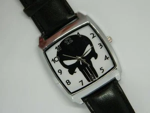 Men's 'Teen Punisher Style PVD Plated watch on Faux Leather Black Strap,Box - Picture 1 of 7