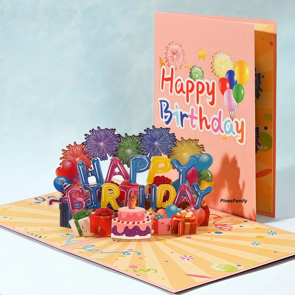 PINESFAMILY F09-3D Pop Up Birthday Cards with Colorful Balloons