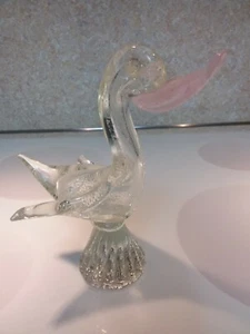 Vintage Murano Style Art Glass Clear Duck with Bullicante Bubbles Pink Beak 8.5" - Picture 1 of 12