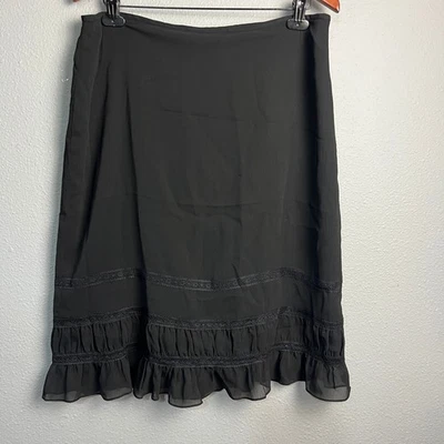 Apostrophe Black Midi Skirt Ruffle Lace Trim Lined Career Party Cocktail Evening - Image 1 of 4