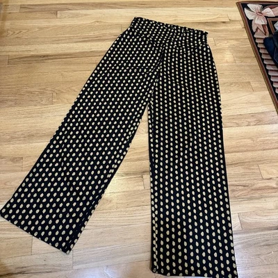 Mud Pie Palazzo Pants size Med Mod 70s black gold polka dots polyester spandex - Image 1 of 3