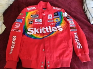 Kyle Busch JH Design Skittles Full Snap Red Cotton NASCAR Racing Jacket Sm - Picture 1 of 6