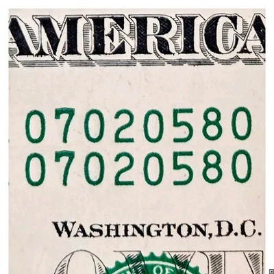 Same Matching Serial Number $1 Bill. Duplicate Serial Number. Unique Dollar. - Image 1 of 4