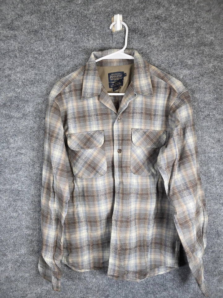 Pendleton The Original Board Shirt Mens Small Brown Gray Blue Plaid Wool Lined - Image 1 of 4