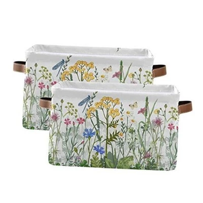  Cestas de Almacenamiento, Decorativas Plegables 2 PIEZAS Hierbas y Flores Coloridas Foto 1 de 4
