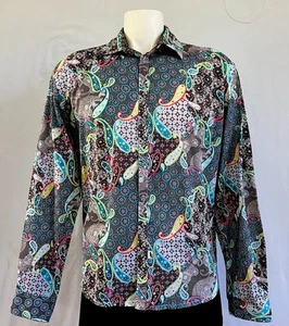 Jimmy Stuart Size L Men’s Shirt Button Up Paisley Long Sleeve Flip Cuffs Slim - Picture 1 of 11